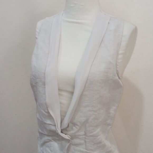 Preen  - Thornton Bregazzi By Culture Museum  Beige Linen & Chiffon Boho Vest - - Picture 4 of 7